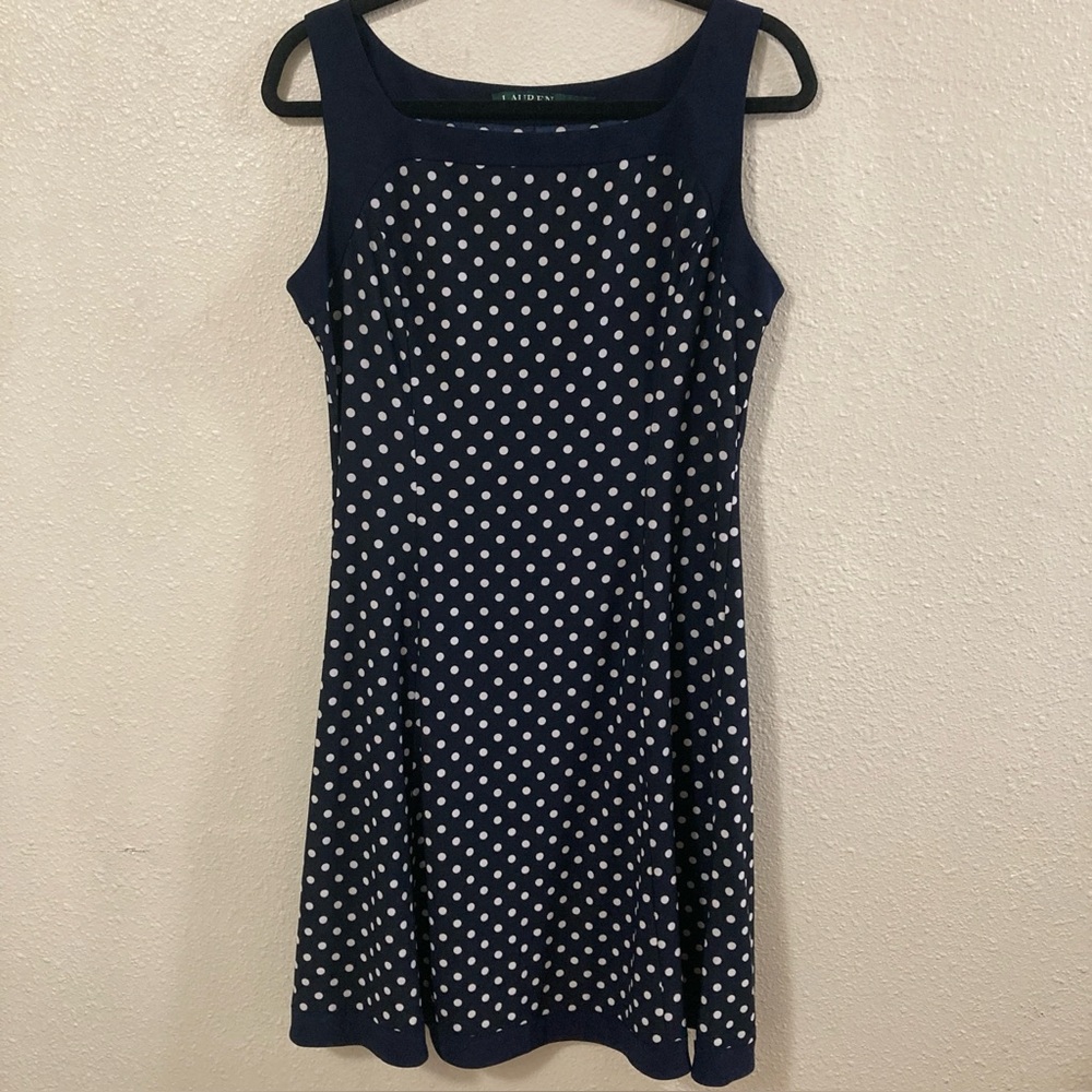 Lauren Ralph Lauren Navy Polka Dot Dress Sleeveles size 12 - Picture 13 of 16